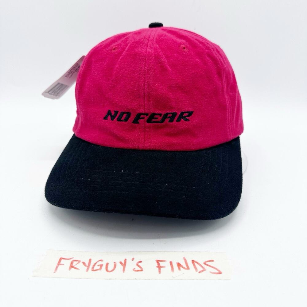 Vintage 90s No Fear Mole Skin Strap Back Hat Embroidered Two Tone Red Black NEW